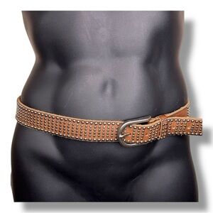 Vintage Medium Mens Fit Tan Brown Leather Studded Belt Y2K Western Biker